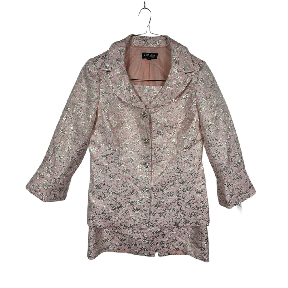 John Mayer Women's 2pc Suit pink Silver white Rhinestone Buttons Size 12